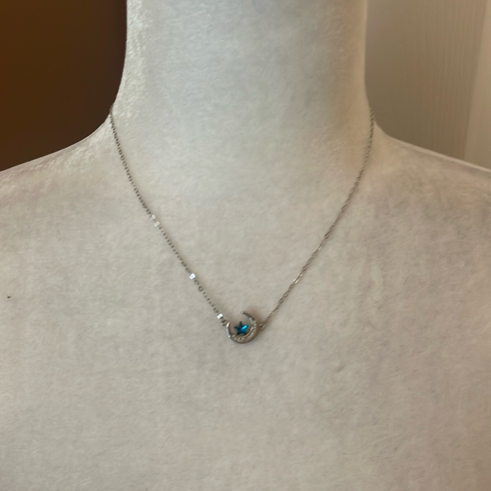 Crescent Moon Star Sterling Silver Necklace S925 New